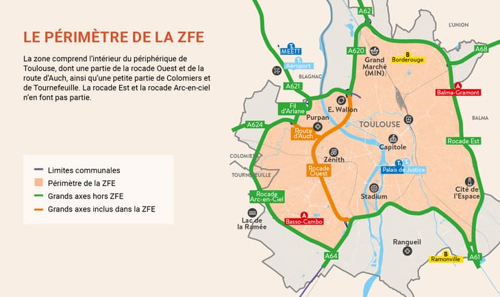 Zones concernées par les ZFE de Toulouse Métropole