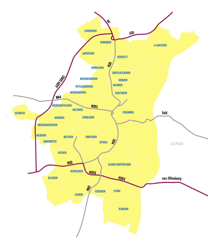 Zones concernées par les ZFE de l'Eurométropole de Strasbourg