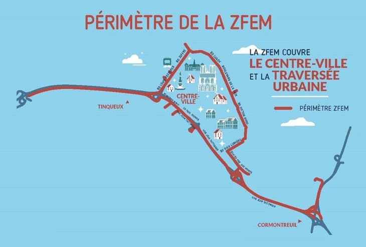 Zones concernées par les ZFE de la métropole du Grand Reims