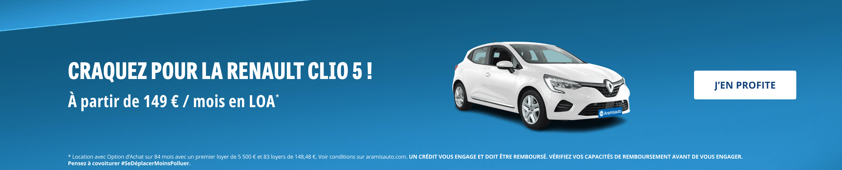 Craque pour la Renault Clio 5 ! À partir de 149 € / mois en LOA*. J'en profite 